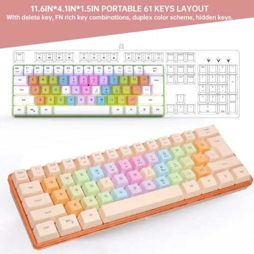 Vista 6 de CUIFATI Gaming Keyboard for Girl, 60 Percent Keyboard Color Cute Keyboard with RGB, Wired Mechanical Keyboard for Gaming Office Apricot