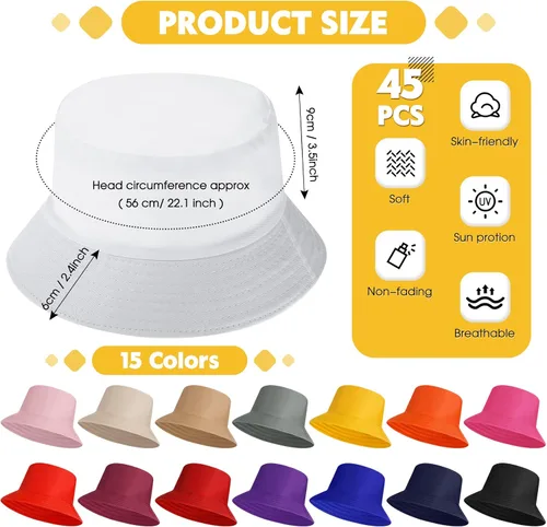Vista 2 de Solid Bucket Hat Bulk Multicolor Hat Packable Fishing Hats Travel Bucket Hat Beach Fishing Cap for Women Men