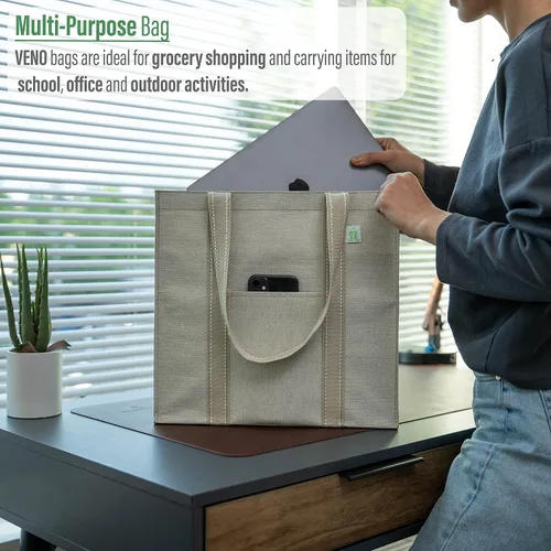 Vista 4 de VENO Paquete de 8 bolsas de compras reutilizables resistentes