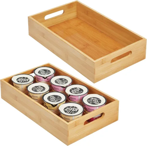 Vista 11 de mDesign Bandeja organizadora delgada de bambú para gabinete de cocina y cajón de refrigerador, contenedor de almacenamiento para cubiertos, cucharas