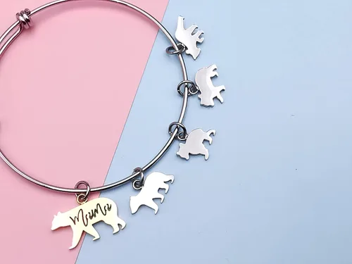 Vista 4 de Mama Bear Charms Bracelets with 1 2 3 4 Cubs for Women