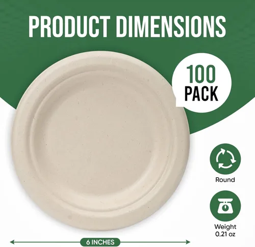 Vista 2 de TaidMiao Platos de papel de 6 pulgadas, paquete de 100 platos desechables, platos 100% compostables, platos de postre a prueba de agua y aceite
