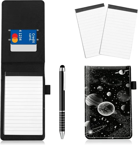 Vista 14 de Juego de 4 soportes para bloc de notas de tamaño de bolsillo, de piel sintética, mini bloc de notas con 2 bloc de notas pequeños y lápiz capacitivo