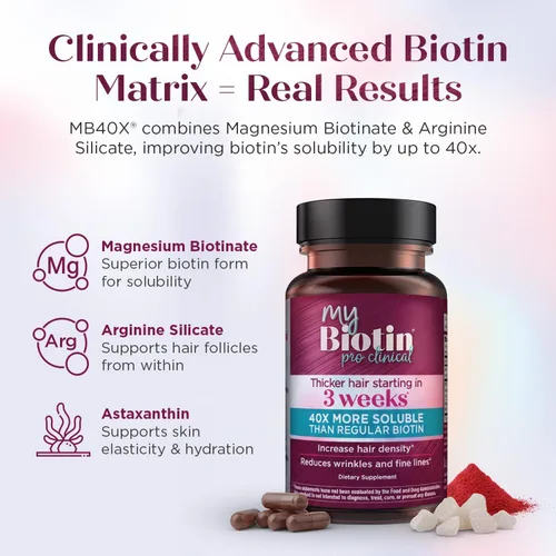 Vista 6 de Purity Products MyBiotin ProClinical – Cabello más grueso a partir de 3 semanas y combate las arrugas – Matriz de biotina y vitamina B7 patentada