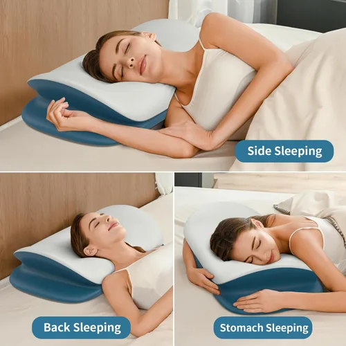 Vista 6 de Olumoon Almohada cervical para el cuello – Almohadas ergonómicas de contorno de espuma viscoelástica para dormir de lado, espalda y estómago