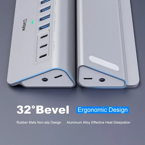 Vista 5 de Hub USB alimentado, concentrador USB 3.2 de 9 puertos intpw de 10 Gbps, concentrador USB C con USB A/USB C 3.2, 4 USB 3.0, puerto de carga 2 PD