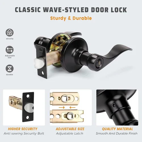Vista 4 de KNOBWELL - Paquete de 1 manija de puerta de privacidad con palanca, manijas de puerta interiores negras, pomos de puerta interiores, manija