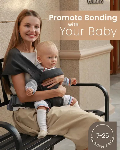 Vista 2 de TSRETE Baby Portabebés ergonómico y acogedor con soporte lumbar para 7 a 25 libras, fácil de ajustar, boca abajo y hacia afuera