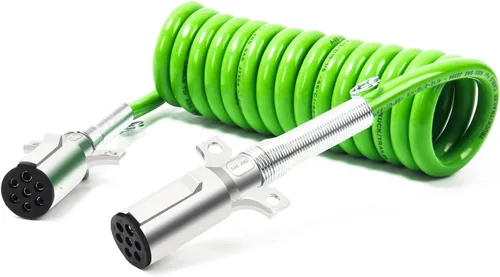 Vista 7 de Cable de Alimentación Eléctrica ABS de 7 Vías 12 Pies Verde Enrollado en Espiral Coleta Cables de Alimentación Enrollados Cable Resistente Cable