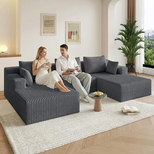 Vista 49 de Sofá modular de 95 pulgadas con otomana, moderno sofá nube de pana con asiento profundo, sofá sin hueso tapizado de 3 plazas en forma de U para sala