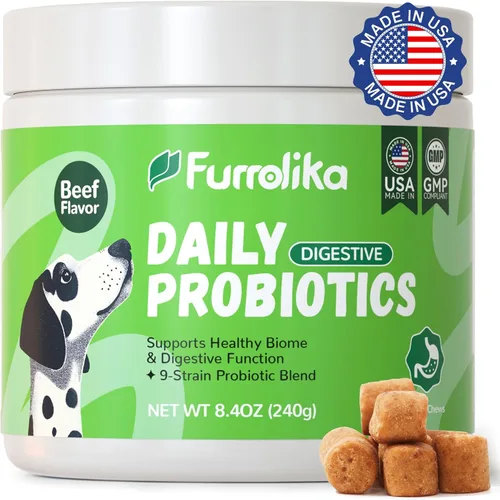 Furrolika 60 probióticos masticables suaves – Hecho en los Estados Unidos – Suplementos para la salud intestinal, apoyo digestivo, apoyo