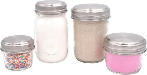 Vista 5 de Tapas de acero inoxidable para dispensación de azúcar, estilo retro, para tarros Mason (paquete de 2, boca regular)