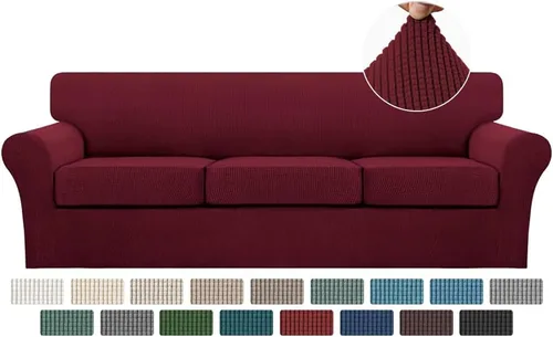 Vista 128 de Fundas de sofá de 4 piezas para sofá de 3 cojines, funda de sofá suave para perros, fundas de sofá lavables con 3 fundas de cojín individuales