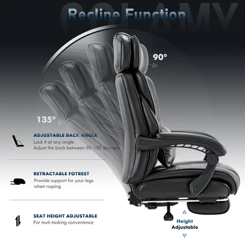 Vista 8 de Silla de oficina con reposapiés, silla ergonómica para computadora con almohada de apoyo lumbar extra, silla de escritorio ejecutiva de respaldo
