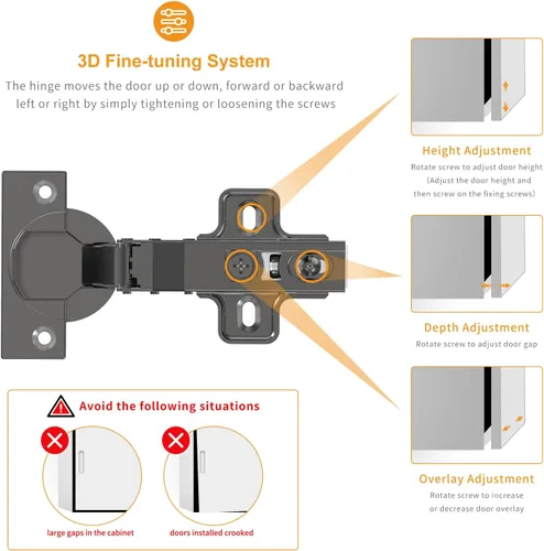 Vista 3 de Chibery 10 piezas de bisagras de cierre suave de superposición completa de 3/4 de pulgada, placa de clip, 105 grados, hidráulica silenciosa, bisagra