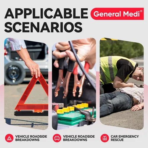 Vista 7 de General Medi Kit de emergencia para coche de 127 piezas incluye kit miniatura de primeros auxilios, cables de arranque, cuerda de remolque, vendaje