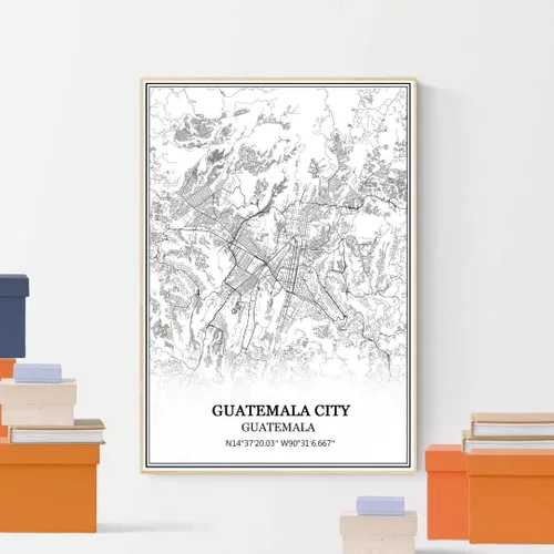 Vista 4 de TANOKCRS Póster impreso en lienzo de la ciudad de Guatemala con mapa de Guatemala, sin marco, moderno mapa blanco y negro, regalo de recuerdo