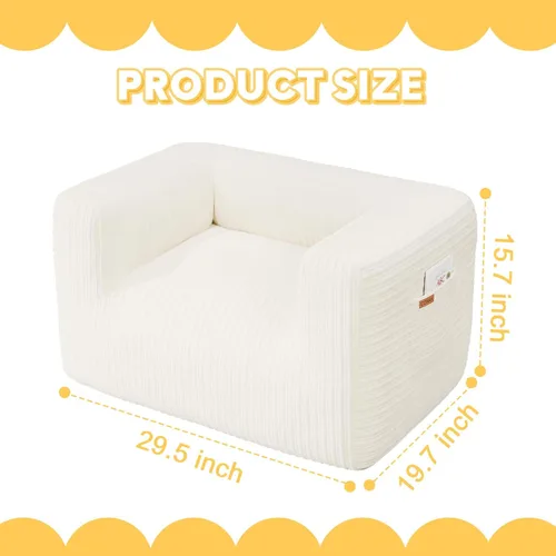 Vista 2 de COMAX Silla Puf para Niños, Sofá de Peluche para Niños Pequeños para Niños y Niñas, Sofá Perezoso de Pana con Relleno de Esponja Triturada, Silla