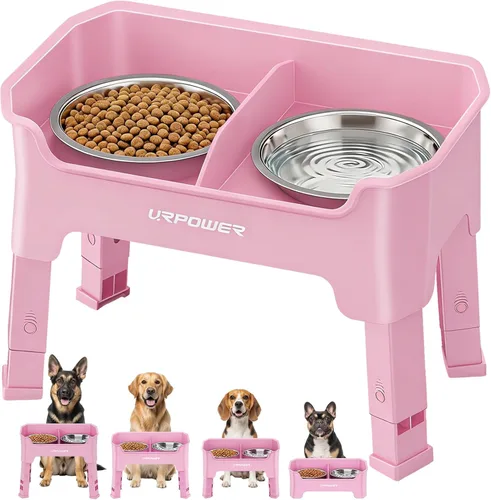 Vista 16 de URPOWER Cuencos elevados para perros a prueba de desorden, diseño de protección contra salpicaduras de pared alta, soporte elevado de 4 alturas