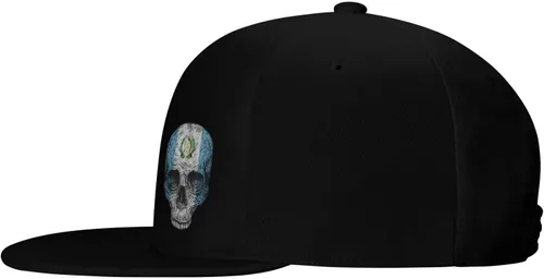 Vista 3 de Sombrero plano con diseño de calavera de Guatemala con bandera de Guatemala