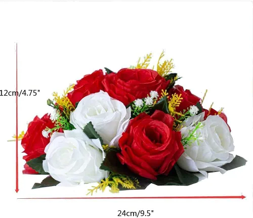 Vista 5 de 2 piezas de jarrones de metal de cristal para mesa de boda, jarrones de flores de trompeta con 2 juegos de ramos artificiales y muy adecuados