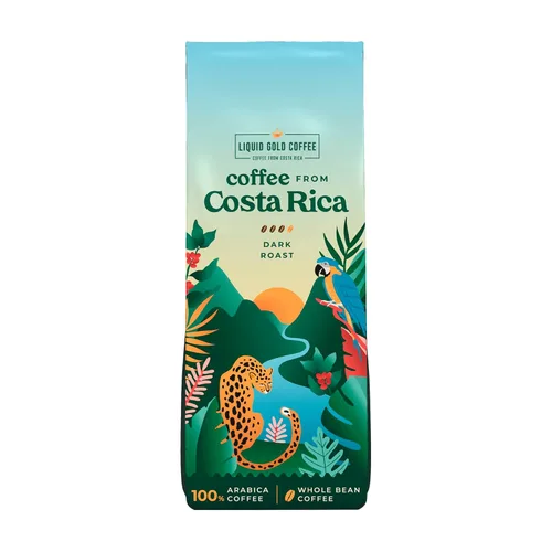 Café de Costa Rica, granos enteros tostados oscuros, de Liquid Gold, 1 bolsa de 12 onzas (11.99 oz), comercio justo, granos arábica 100% frescos,
