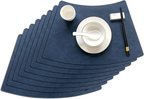 Vista 28 de Leather Round Table Washable Placemats, Thick Faux Leather Heat Resistant Wedge Table Placemat, Waterproof Non-Slip Easy to Clean Place mat for