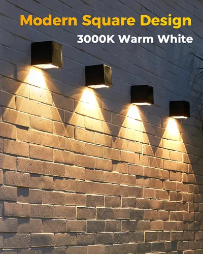 Vista 2 de LUHLEE Luces solares de pared para exteriores, moderno aplique solar cuadrado de pared IP65 impermeable, luces solares al aire libre para patio