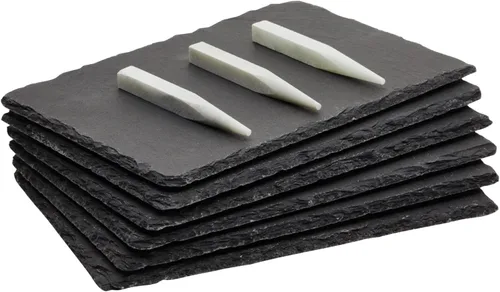 Vista 6 de Minitablas de pizarra para servir quesos. Charolas de estilo moderno para cualquier ocasión. Fáciles de limpiar. Gis incluido. Juego de 6 bandejas