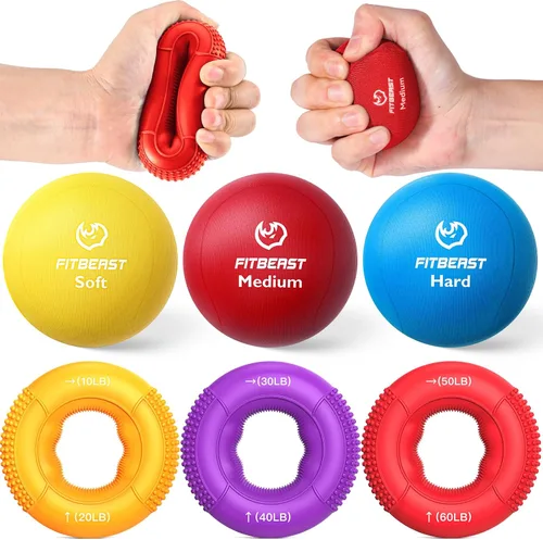 Vista 9 de FitBeast Grip Strength Trainer, Finger Exerciser, Stress Balls for Adults 6-Piece Set, Hand Therapy for Strength, Recovery & Stress Relief, Forearm