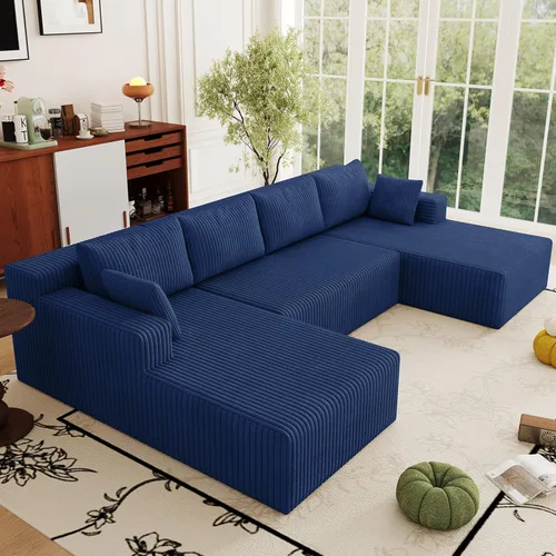 Vista 16 de Sofá modular Cloud de 95 pulgadas con otomana, moderno sofá nube en forma de U con asiento profundo, cómodo sofá de pana de 3 plazas, sofá de espuma