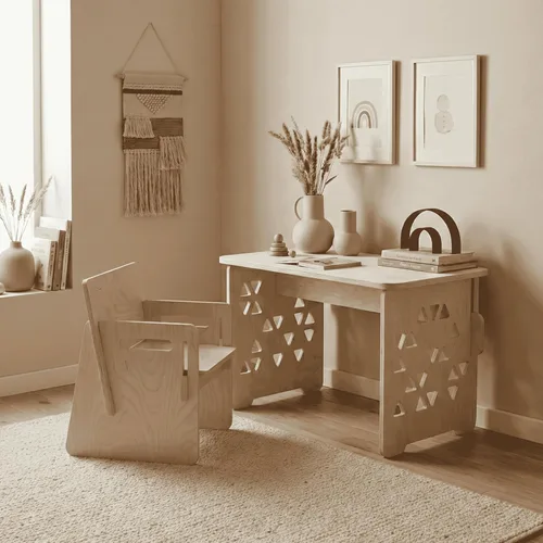 Vista 5 de Montessori Children's Desk with Chair Encourages Creativity and Independence, Lightweight and Easy to Assemble
