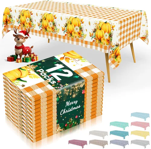 Vista 38 de Smiry 8 paquetes de manteles desechables Gingham, 54 x 108 pulgadas, manteles de plástico impermeables rectangulares en diseño a cuadros