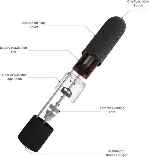 Vista 4 de T-mark Juego de molinillo eléctrico de sal y pimienta, funciona con pilas, molinillo automático de sal y pimienta con una sola mano con luces LED
