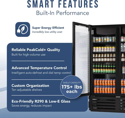 Vista 4 de PEAKCOLD Refrigerador de pantalla negro Plus, 41.7 pies cúbicos, 2 puertas Refrigerador de pantalla vertical, interior negro e iluminación LED negro