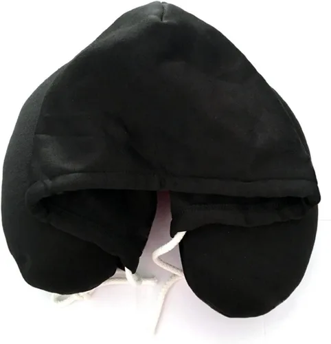 Vista 3 de wrooker Travel Hooded U-Shaped Pillow Cushion Car Office Airplane Head Rest Neck Support (Black)