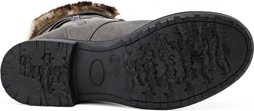 Vista 7 de GLOBALWIN Botas altas de media pantorrilla hasta la rodilla para mujer, botas de combate elegantes con cordones para mujer, tacón bajo