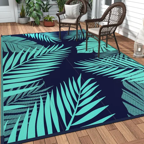 Vista 44 de GENIMO - Alfombra para exteriores de 6 x 9 pies, impermeable, reversible, de pajillas de plástico, para patio, espacios amplios, ligera