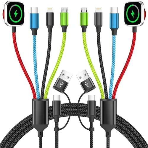 Vista 8 de Travel Essentials - Cargador de Apple Watch, doble tipo C, cable de carga múltiple 4 en 2, cargador de viaje USB A/C para múltiples dispositivos
