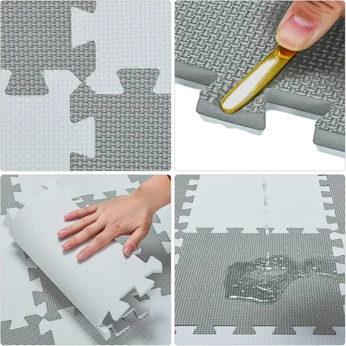 Vista 6 de qqpp Alfombrillas de goma EVA con 18 azulejos entrelazados de espuma para rompecabezas - Alfombra de juego para bebé para jugar Alfombrilla