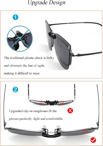 Vista 5 de Gafas de sol polarizadas con clip de gran tamaño, protección UV, ajuste compacto, lentes de sol que no se deslizan sobre gafas graduadas