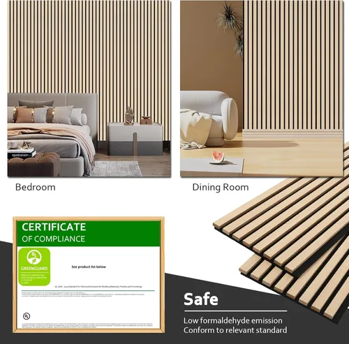 Vista 5 de Paquete de 2 paneles de pared de madera, paneles de pared de listones de madera de 94.49 x 12.8 pulgadas para pared y techo, paneles de pared