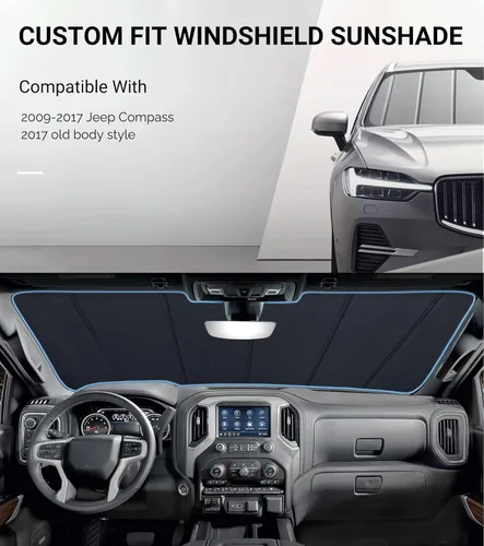 Vista 2 de Pigenius Parasol para parabrisas para Jeep Compass 2009-2017 (Old Body MK), acabado de cuero gris premium