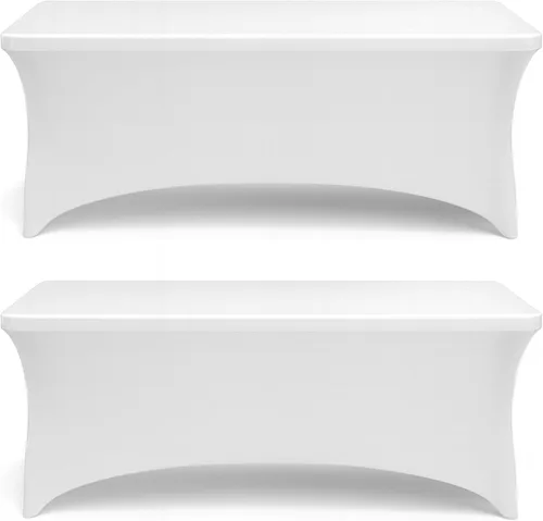 Vista 13 de White Classic Juego de 2 manteles de elastano elástico para mesas rectangulares, resistentes a las arrugas, plegable, color negro