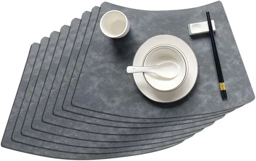 Vista 20 de Leather Round Table Washable Placemats, Thick Faux Leather Heat Resistant Wedge Table Placemat, Waterproof Non-Slip Easy to Clean Place mat for