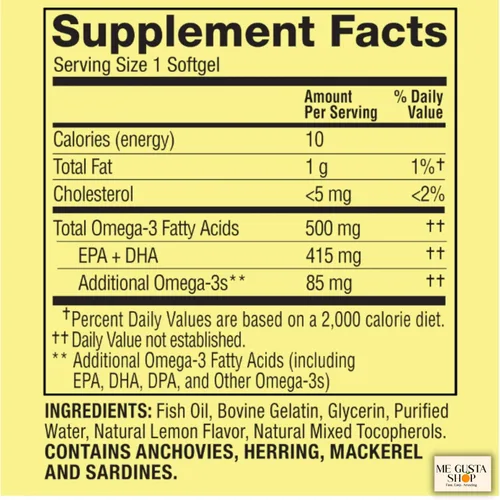 Vista 2 de Spring Valley Omega 3 500mg 180 cápsulas blandas de aceite de pescado Suplementos dietéticos + me Gusta Sticker