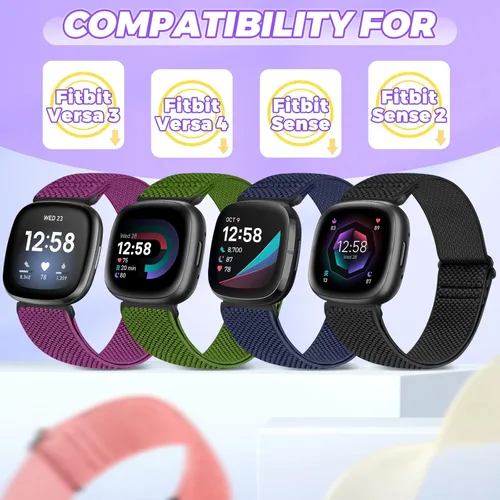 Vista 3 de Enkic Paquete de 10 correas elásticas de nailon compatibles con Fitbit Versa 4/Sense 2/Versa 3/Sense, correas elásticas ajustables para mujeres