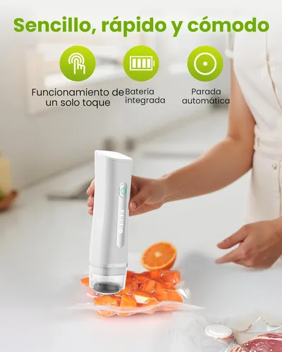 Vista 4 de FEPPO Sellador al vacío para alimentos con tanque de agua visible, máquina selladora al vacío compacta de mano con 30 bolsas reutilizables