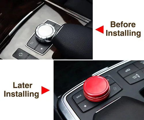 Vista 3 de iJDMTOY Cubierta de rueda de aluminio anodizado rojo para consola central de control de mando compatible con Mercedes A B C E S CLA GLA GLK ML GL