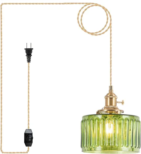 Vista 35 de Lámparas colgantes, lámpara colgante de techo de 9.4 pulgadas, E26, vintage, de cristal verde, para dormitorio, sala de estar, pasillo